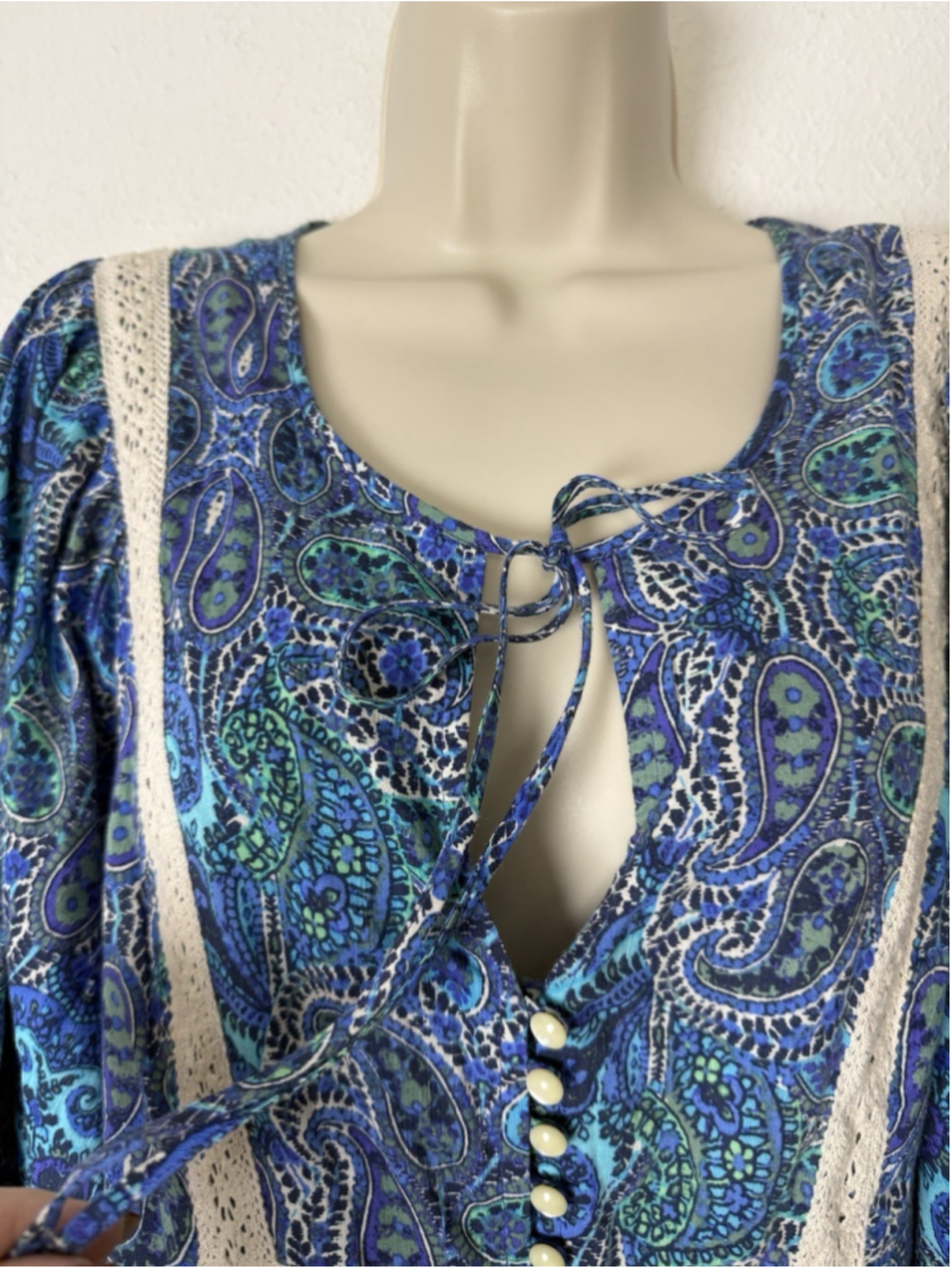 Anthropologie Lissa Paisley Boho Printed Shorts Romper Large Floral Peasant Lace - Picture 9 of 16